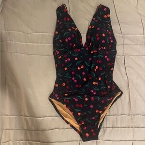 NWT J. Crew Navy Swimsuit with Cherry Print, Lg